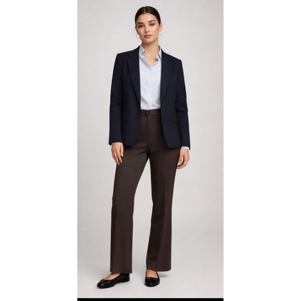 Womens Brown Straight Leg Pants Size 8 Dark‎ Academia Trousers Stretch Workwear